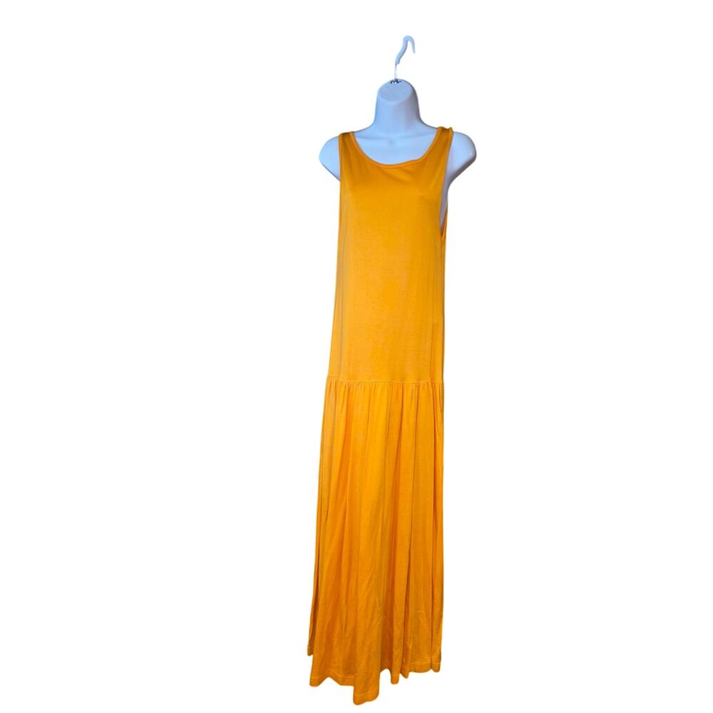 vintage Adrienne Vittadini marigold open back, ruffle maxi dress sz M 90s summer
